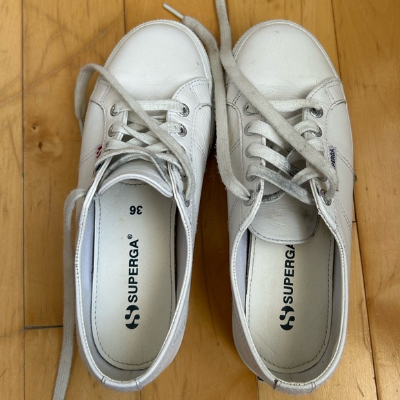 White Leather Superga Platform Sneakers - Picture 2 of 7